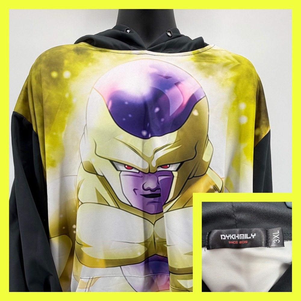 DYKHMILY Frieza Hoodie Mens 3XL Yellow Black Dragon Ball Z Graphic Pullover